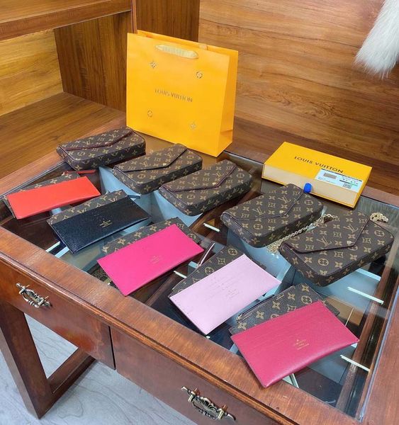 

designer handbags shoulder bag totes 3pcs set pochette accessories brown flower messenger chain strap cross body ladies flap purse clutch wi