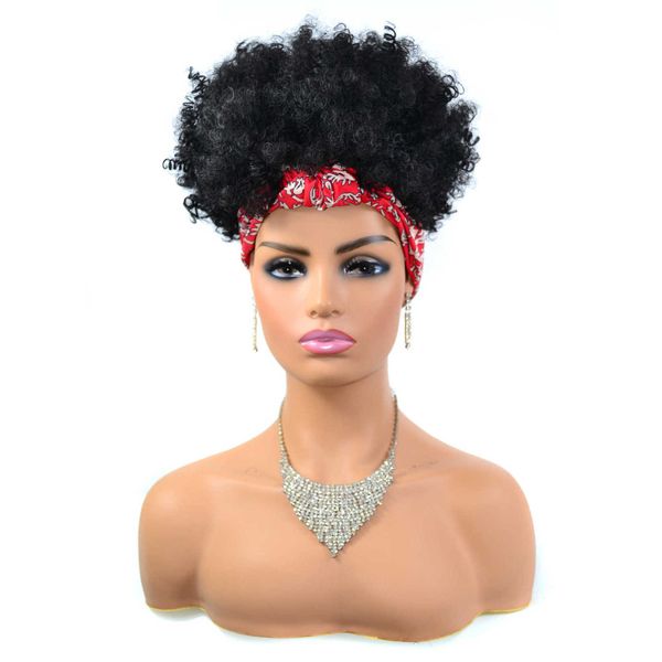 

black scarf small screw curl ffy with head hair towel wig cover