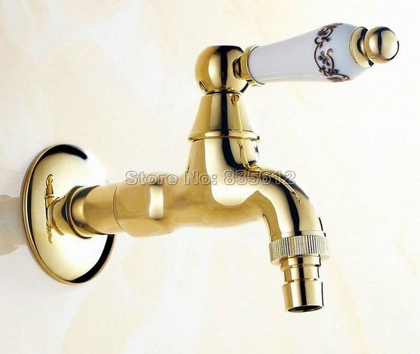 

bathroom sink faucets gold color brass wall mounted flower pattern ceramic handle washing machine faucet /garden water tap /bathroom wav135
