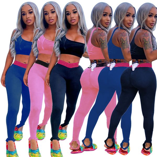 Mulheres Jogger Terno Verão Roupas de Algodão Tracksuits Pulôver Tanque de Tanque + Leggings Dois Pedaço Set Yoga Suits Plus Size 2XL Outfits Casual Black Black Sportswear 5645