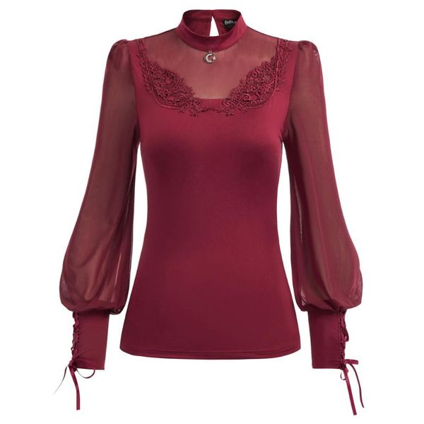 

gothic shirts renaissance women long sheer lantern sleeves high neck keyhole blouse vintage elegant shirts summer new, White
