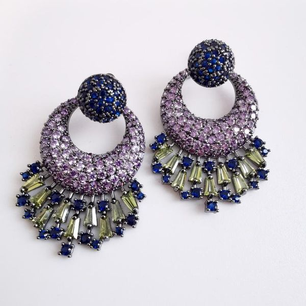 

dangle & chandelier 2021 fashion luxury retro blue cz zircon woman earrings wedding bridel dressing,dinner ball party jewelry,, Silver