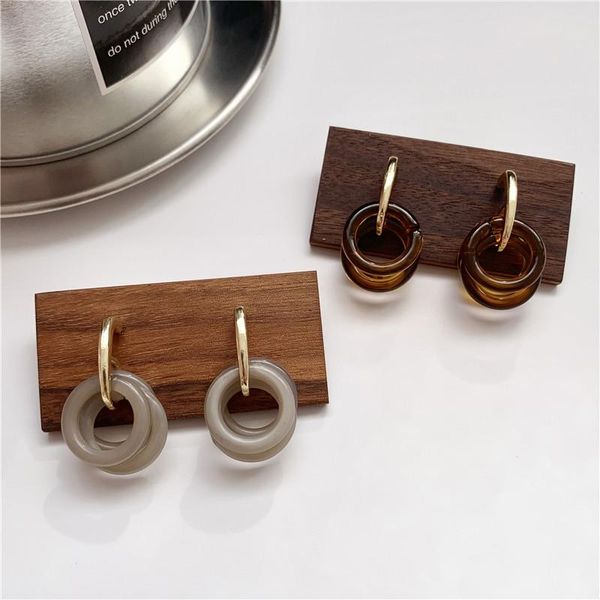 

dangle & chandelier geometric multi-circle resin acrylic earrings korean women personality brown gray accessories, Silver