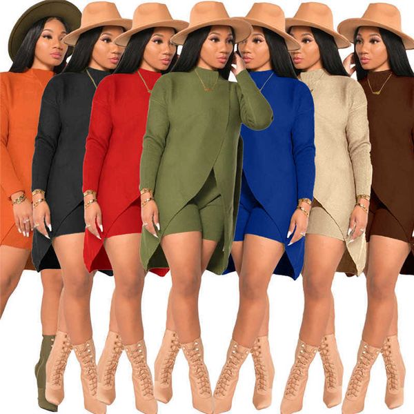 Sexy Geburtstag Outfits für Frauen Zwei Stück Set Winter Kleidung Plus Eine Lange Kaschmir Pullover Shorts Kleidung Großhandel Dropshipping Y0625