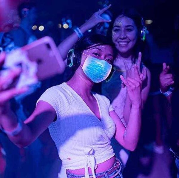 

led colorful jumping fiber usb charging voice control light-emitting led mask