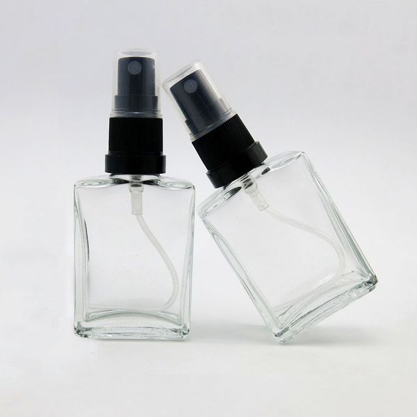 

wholesale 300pcs/lot 30ml clear glass perfume bottle 1oz flat square sprayer travel mist spary cosmetics container
