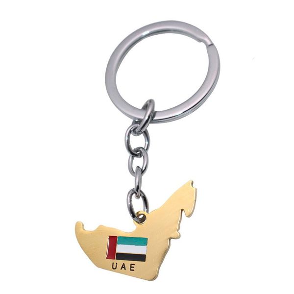 

keychains zkd united arab emirates map uae flag stainless steel key chains ring, Silver