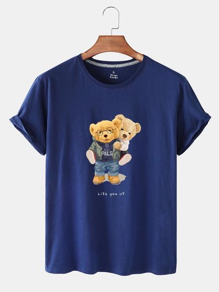 

summer style woman's wear eco-friendly cute cartoon bear pattern printing loose lady's short sleeve round neck t-shirt women', White