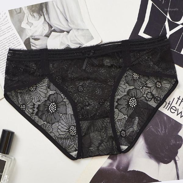

women's panties women lace gauze transparent full bow briefs low-waist mesh seamless underwear perspective underpants, Black;pink