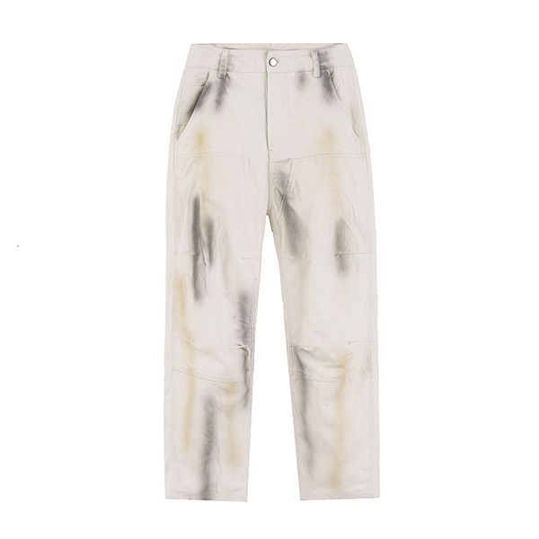 

2021 new graffiti splash ink retro jeans for men high street loose color block casual denim trousers washed straight hip hop jean pants 4wic, Blue