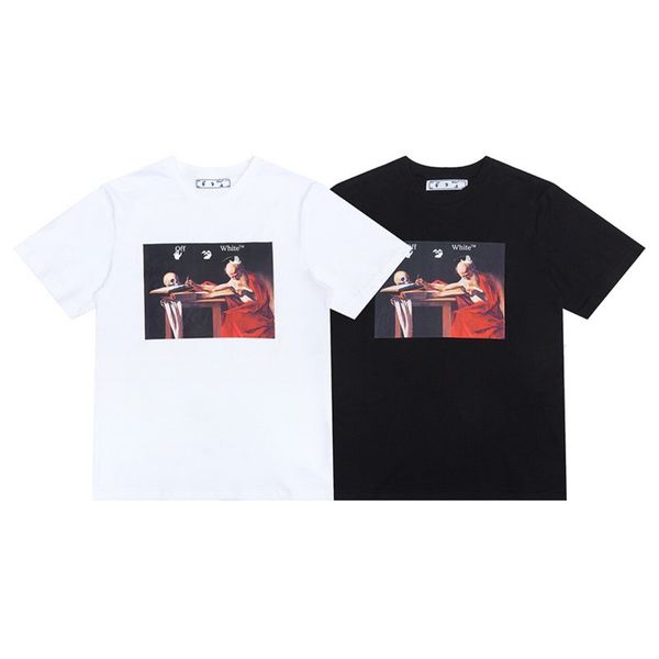 

trendy religious oil painting men's ow short sleeve t-shirt and wo loose high street half, White;black
