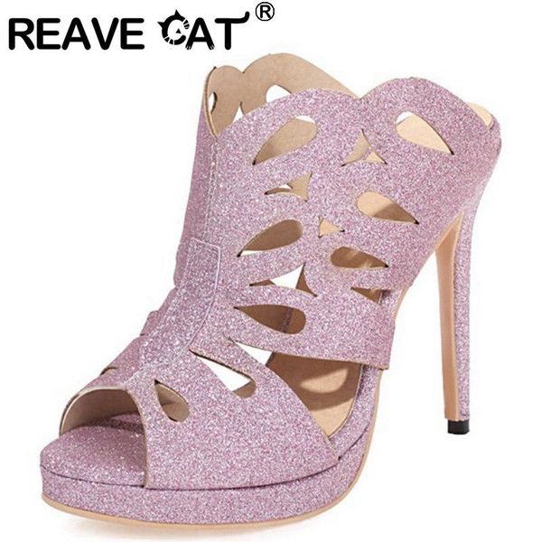 

sandals reave cat 2021 women peep toe 12cm high thin heel slip-on stylish big size 30-52 casual party black a3848