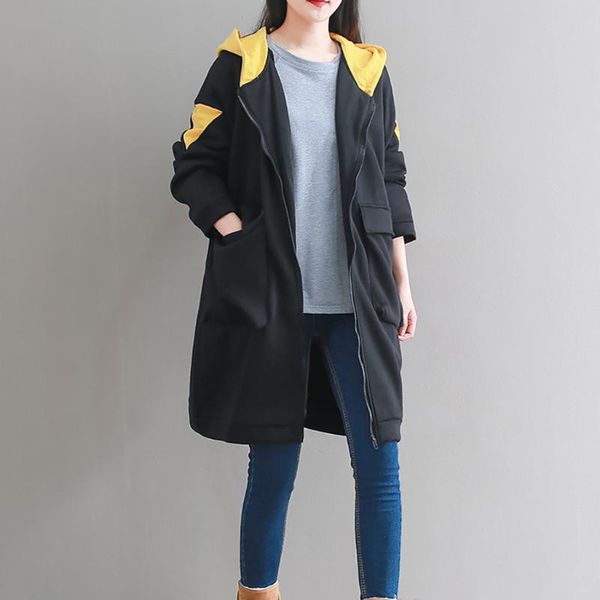 

women's hoodies & sweatshirts zip-up hooded coats women casual long sleeve ladies outwear overcoat casacos com capuz 2021 spring autum, Black