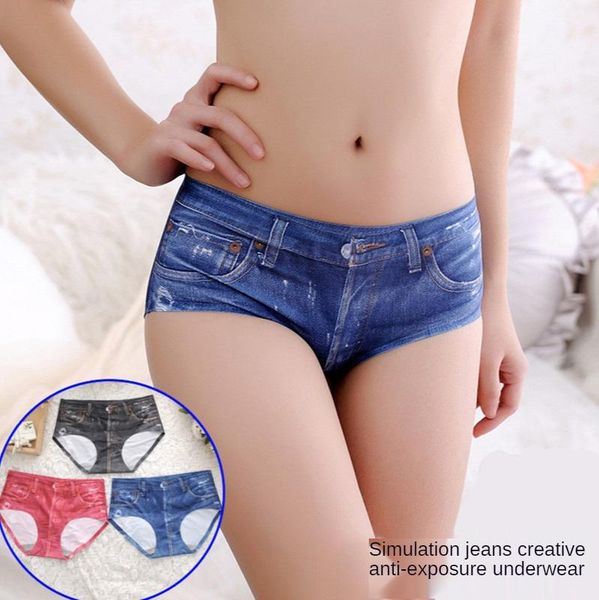 

women's panties 2021 3d simulation cowboy ice silk traceless integrated anti light underwear wholesale plus size pink, Black;pink