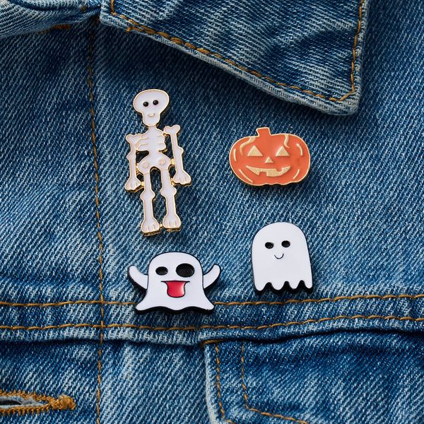 

pumpkin ghostly monster brooches skeleton skull enamel pin badge small brooch halloween jewelry lapel pins for men womendio chan contact, Gray