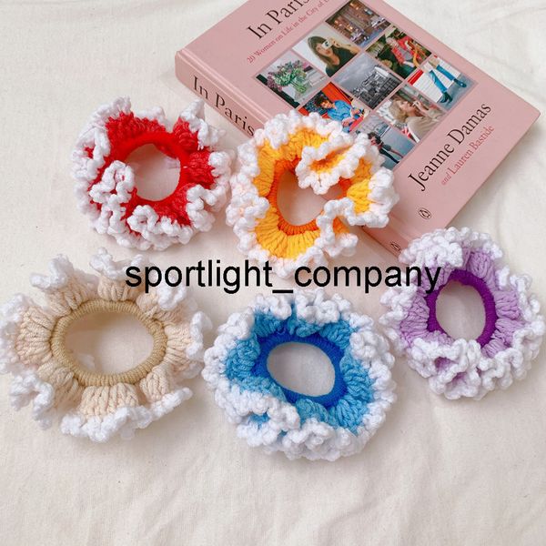 

new 4 colors women warm knit big hair scrunchies solid soft vintage hair gums striped fabric rubber bands for hair bun, Slivery;white
