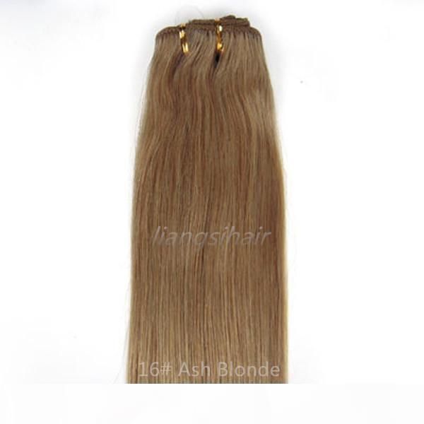 

brazilian human hair weave extensions peruvian straight double drawn weft extensions 100gx4 4pcs 16"-26" 16# ash blonde, Black