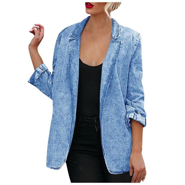 

women's suits & blazers fashion denim jackets elegant turn-down collar long sleeve women jeans suit jaquetas, White;black