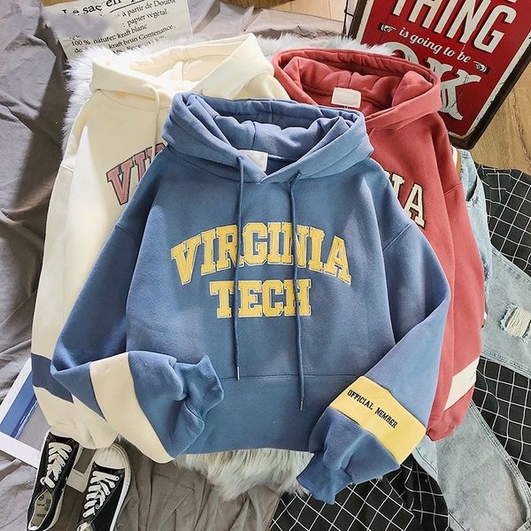 

oversized hoodies women thicker letter warm pullover coat drawstring harajuku sweatshirt pink womens korean new 201126, Black