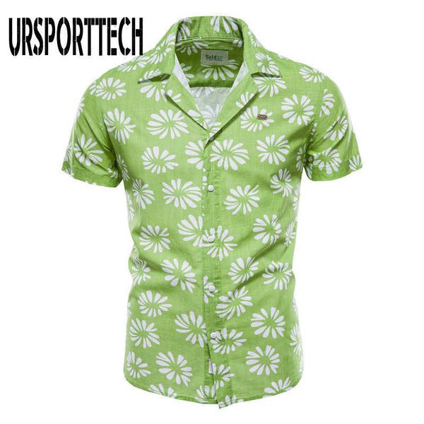 

ursporttech fashion men shirt short sleeve floral shirt men blouse plus size shirt men business casual slim fit clothing 210528, White;black