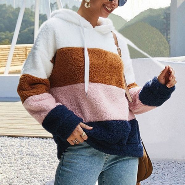 

2021 new plus size autumn winter women casual striped long sleeve sweatshirt hit color ffy hoodies fleece pullover ny04, Black