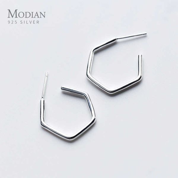 

minimalism fresh hexagon stud earrings for women 925 sterling silver simple fashion jewelry wedding statement 210707, Golden;silver