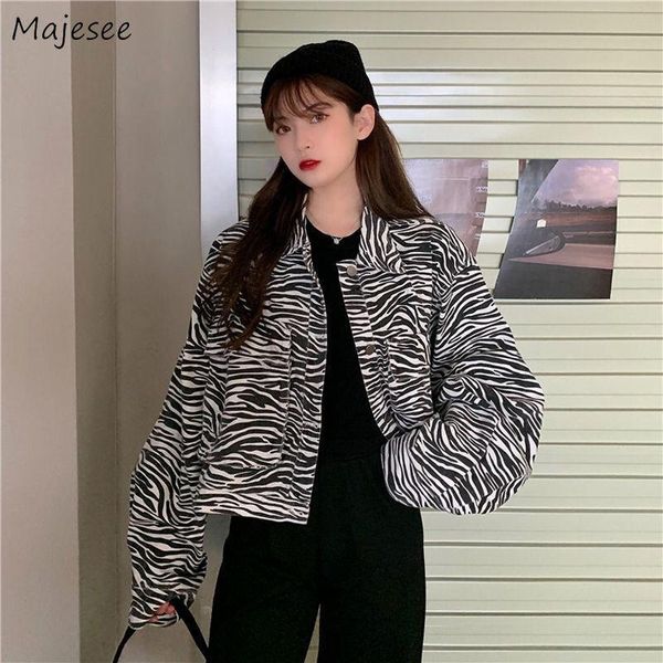 

women's jackets zebra striped women cargo loose outwear spring korean style bf tunic fashion ulzzang daily cropped office lady pockets, Black;brown