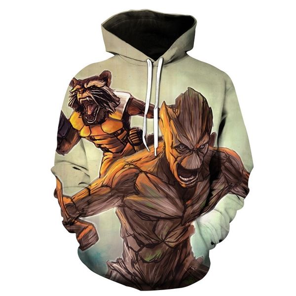 

3d digital printing grunt tree man animal war loose long sleeve pullover, Black