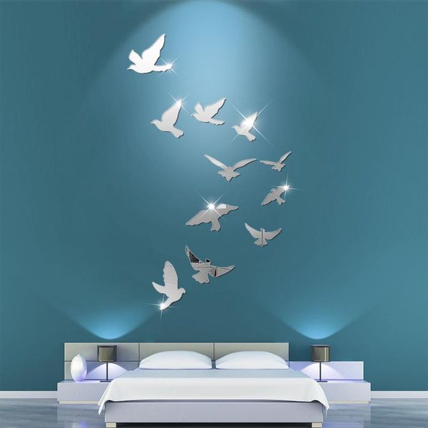 

wall stickers 11pcs acrylic bird mirror pvc decal bedroom living room decoration diy tv background decor home accessories