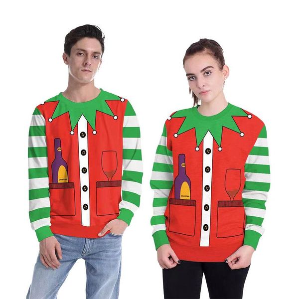 

men's sweaters striped cup wine bottle print couples ugly casual jumper xmas gifts festival holiday women man pullovers clothes, White;black