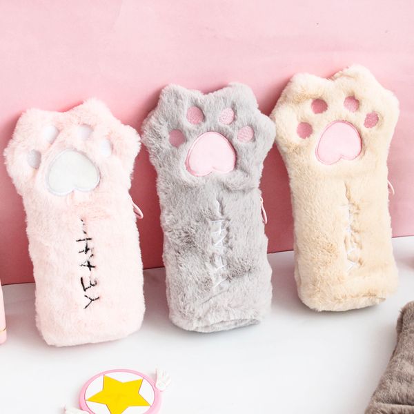 

1 pcs kawaii plug cat claw feet etui large capacity potato sacks pen box paper pouch young girl school supplies