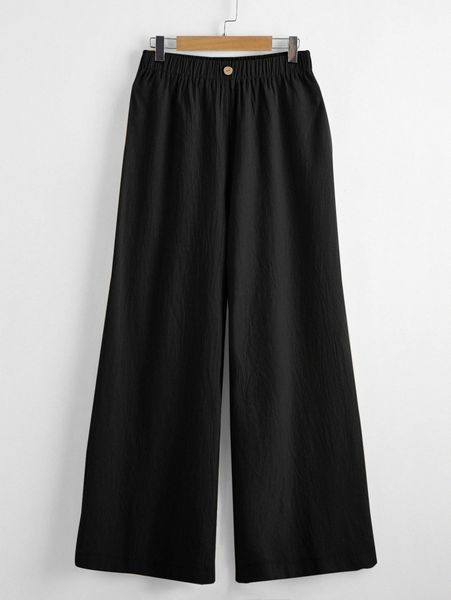

solid wide leg pants o5cm#, Black;white