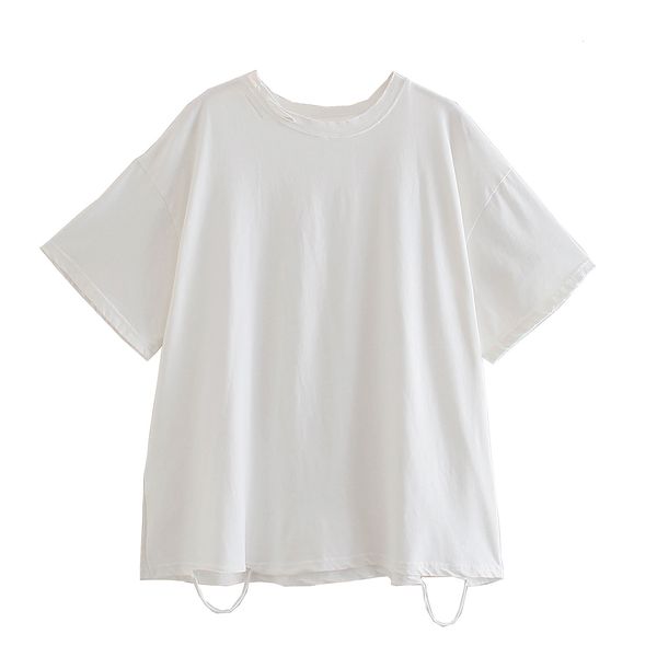 

t shirt 2021 style spring women's round neck loose hole wash split basic, White