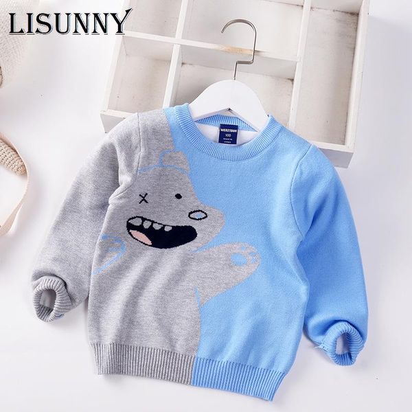 

pullover kids sweater boys knitted 2021 autumn winter children clothing cartoon bear cotton toddler baby sweaters 1-7y, Blue