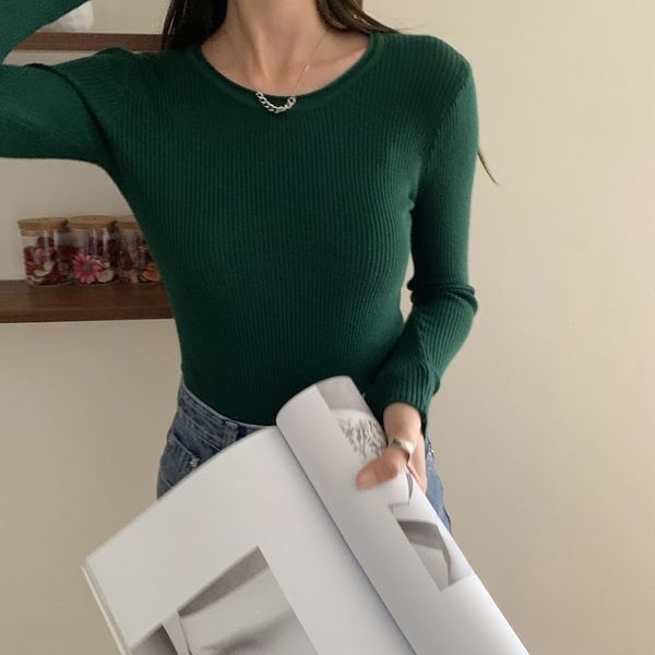 

ny solid chic basewear ol women 2021 slim all match brief stylish new basic knitted comfortable sweaters zsbg, White;black