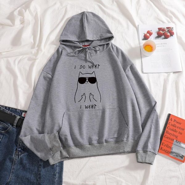 

women's hoodies & sweatshirts 2021 i do want want, cool cats, funny prints, women, autumn sweatershirt, long sleeve women clothing casu, Black
