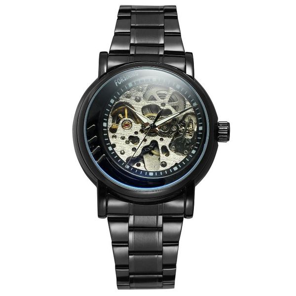 

wristwatches forsining luxury men mechanical watches automatic skeleton stainless steel gold mens wrist watch relogio masculino, Slivery;brown