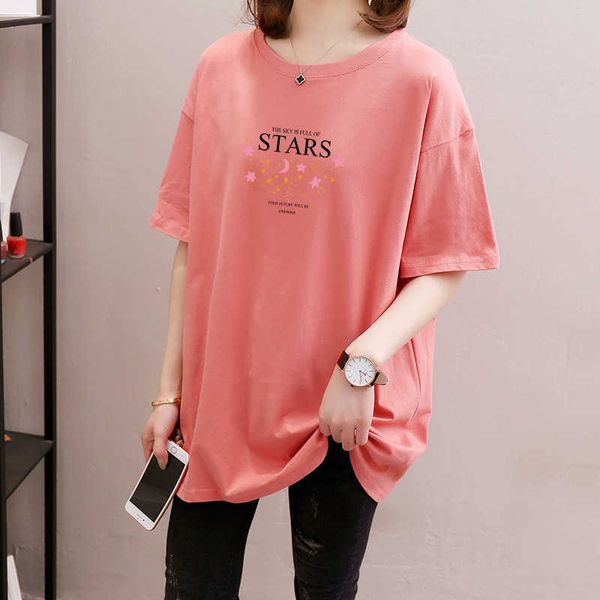 

2022 summer sweet temperament round neck loose fat mm large women's t-shirt, Tan;black