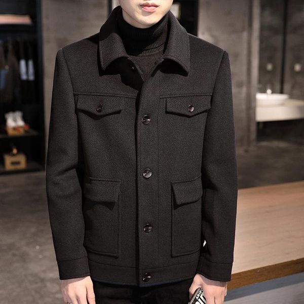 

men's wool & blends winter short woolen jacket stylish outwear coat, Black