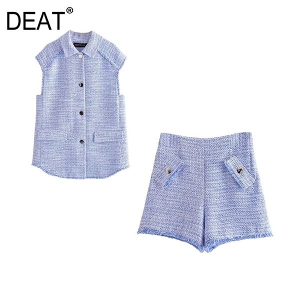 

[deat] summer fashion turn-down collar single-breasted solid color vest casual shorts women two-piece suit 13q376 210527, White