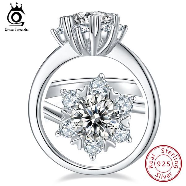 

cluster rings orsa jewels 1.0 round cut moissanite bride ring flower design 925 sterling silver for woman engagement promise smr51, Golden;silver