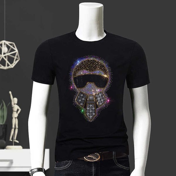 

2021 summer drill t-shirt men's shorts fashion brand english letters ice silk cotton handsome men's slim t-shirt, White;black