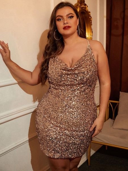 

love&lemonade plus criss cross backless sequins cami dress 71pd#, Black