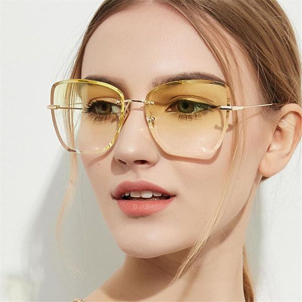 

sunglasses 2021 brand designer trendy square transparent yellow lens oversized big glasses women vendor aesthetic cool luxury, White;black