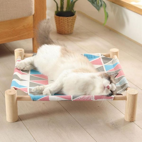 

cat beds & furniture pet bed removable hammock for lounger wooden canvas house elevated breathable dogs sofa mat supplies