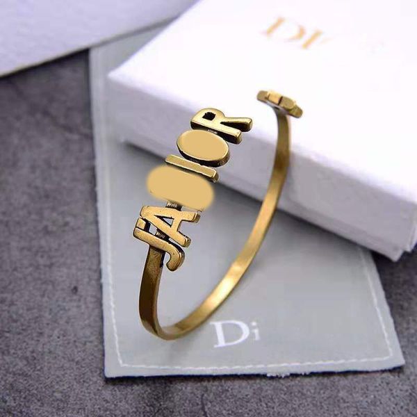 

letter simple personalized yellow brass middle ancient bracelet fashion, Black
