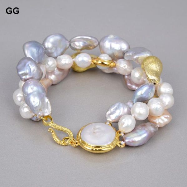

beaded, strands guaiguai jewelry 8'' natural white keshi gray baroque purple biwa pearl bracelet golden coin connector classic for, Black