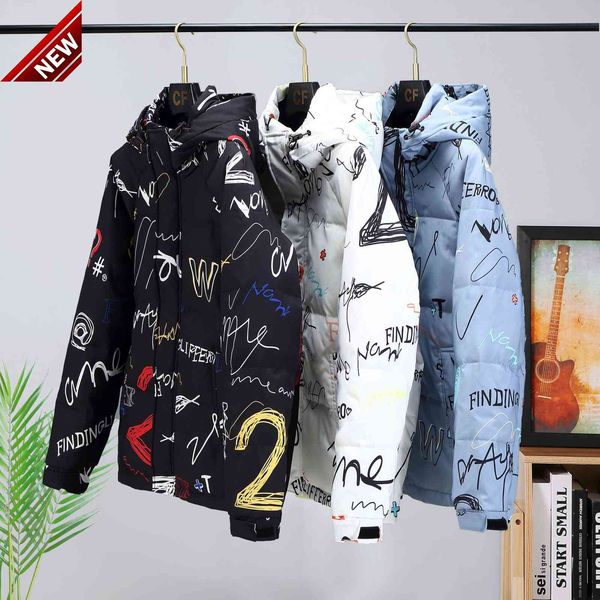 

2021 winter new men's hooded down jacket youth casual man warm man's puffer men autumn coat, Black