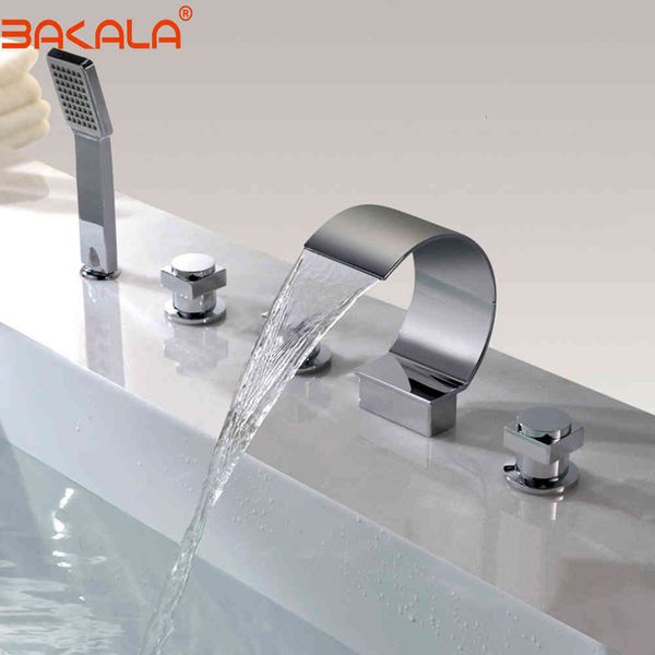 

bathtub faucets 5 pcs cold and water waterfall spout mixer taps chrome brass bathroom shower with handshower vg8v