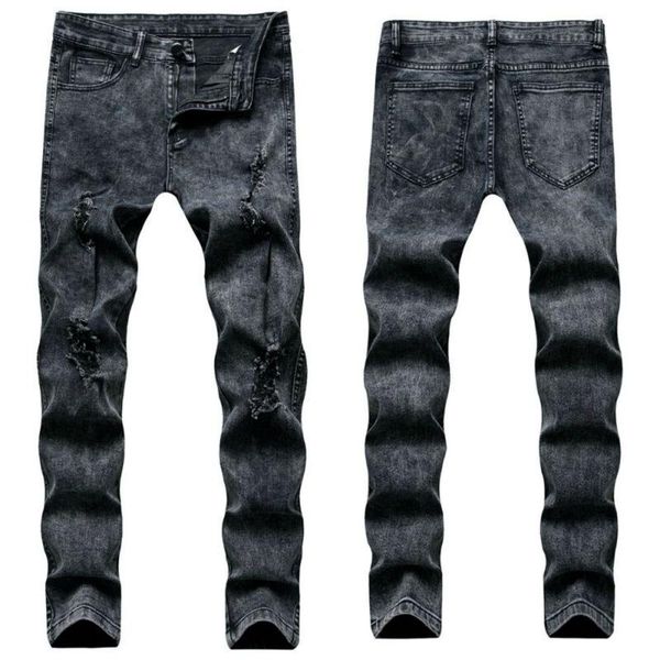 

men's jeans men fashion long denim casual slim fit stretch pants ripped skinny, Blue